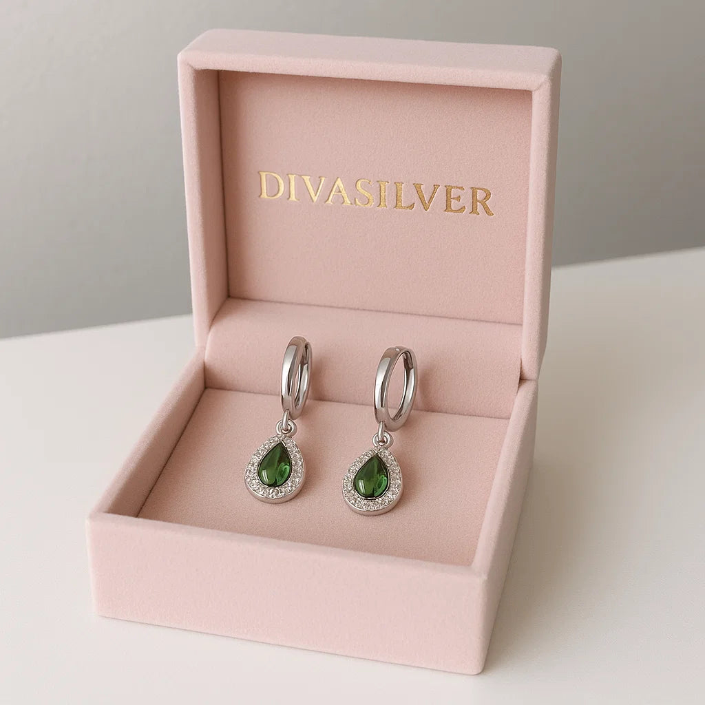 Cercei din Argint Green Halo - DivaSilver