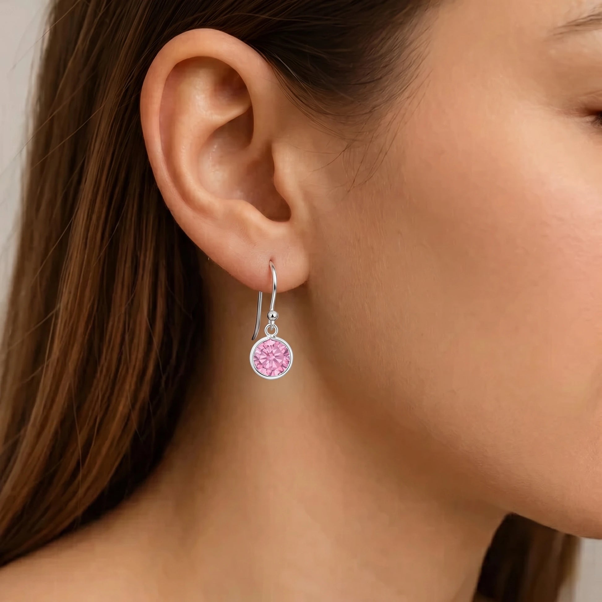 Cercei din Argint Pink Crystal Drop - prezentare 2