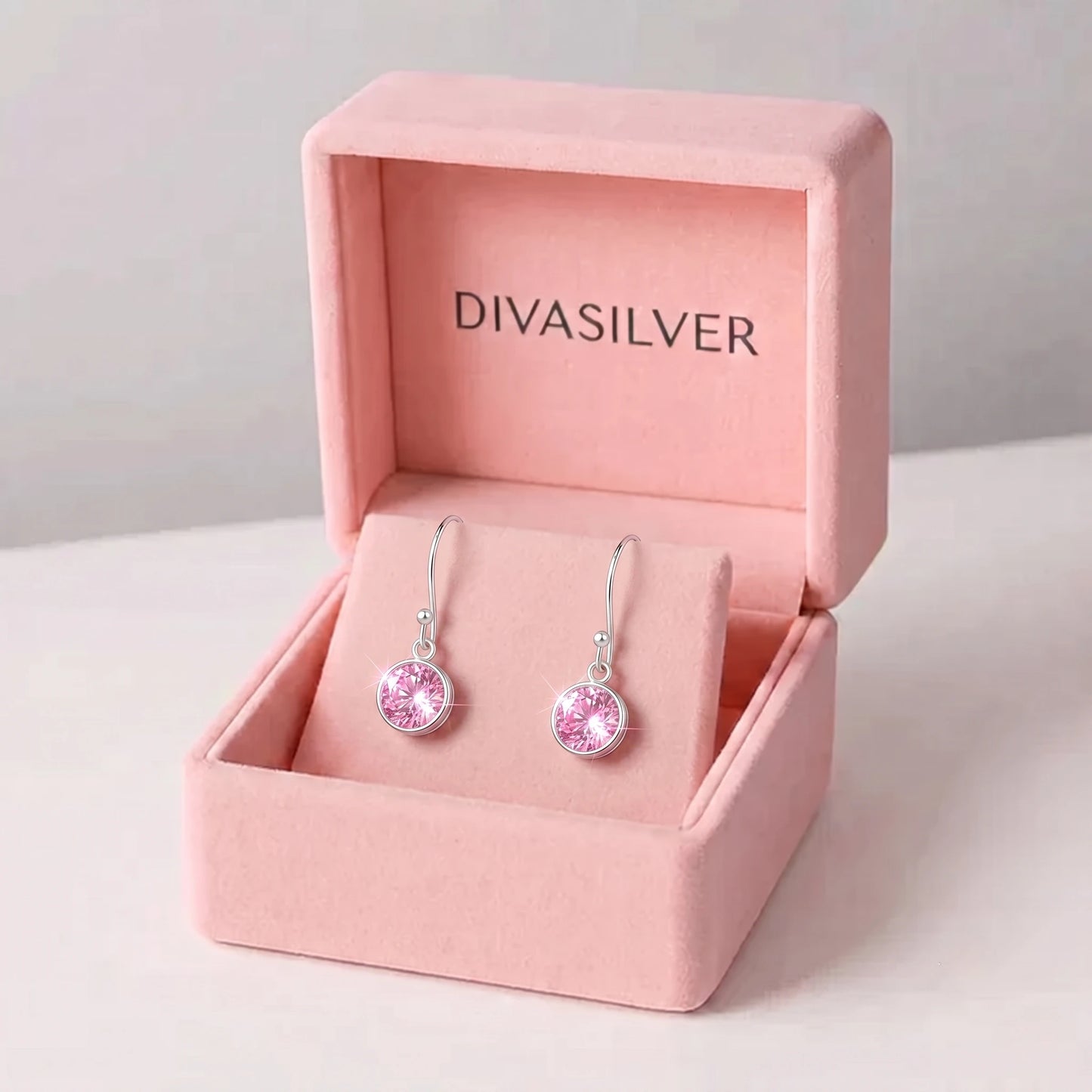 Cercei din Argint Pink Crystal Drop - prezentare 3