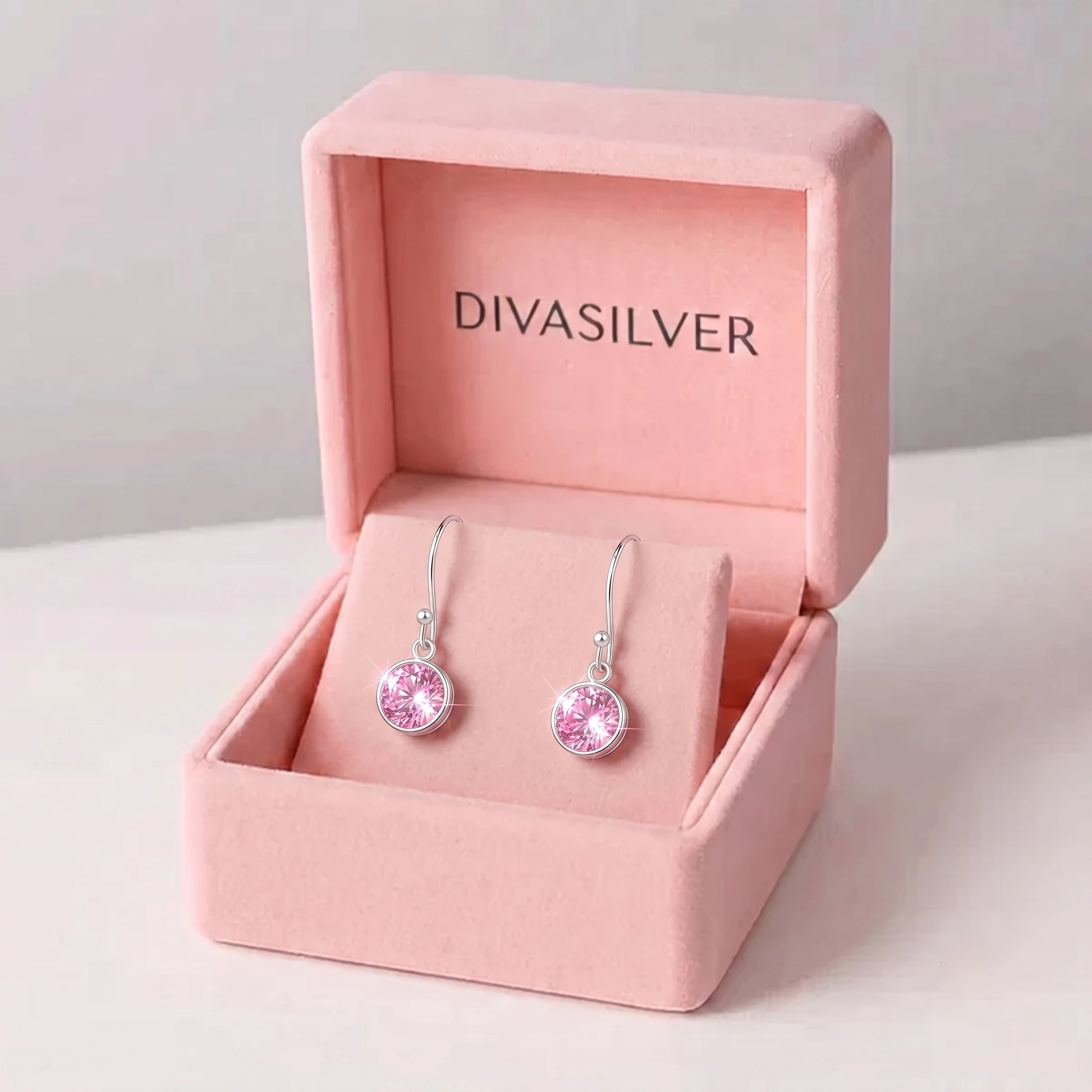 Cercei din Argint Pink Crystal Drop - prezentare 3