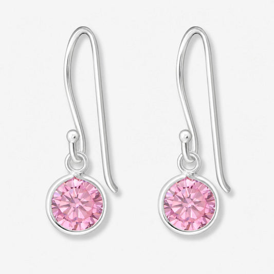 Cercei din Argint Pink Crystal Drop pe fundal gri
