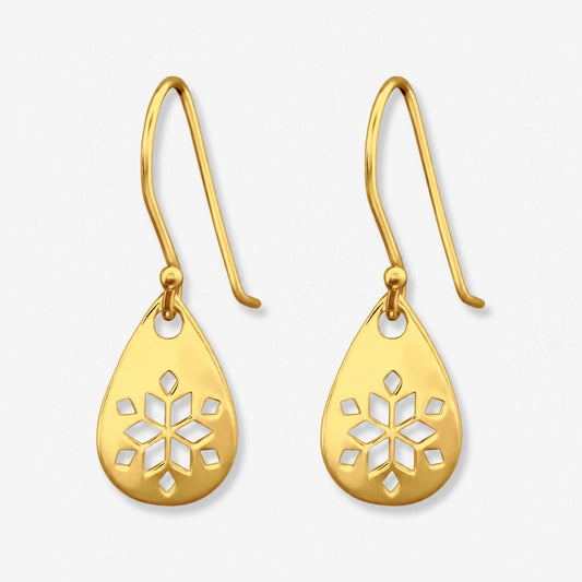 Cercei din Argint Golden Snowflake pe fundal gri