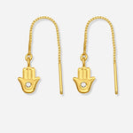 Cercei din Argint Golden Hamsa pe fundal gri