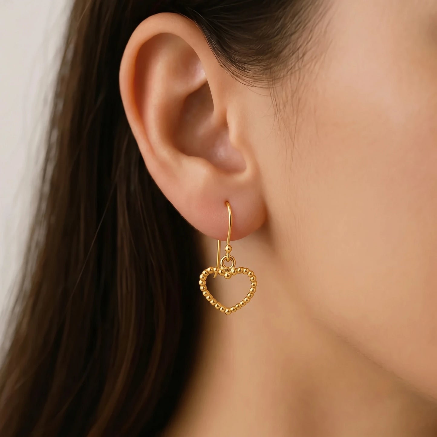 Cercei din Argint Golden Beaded Heart - prezentare 3